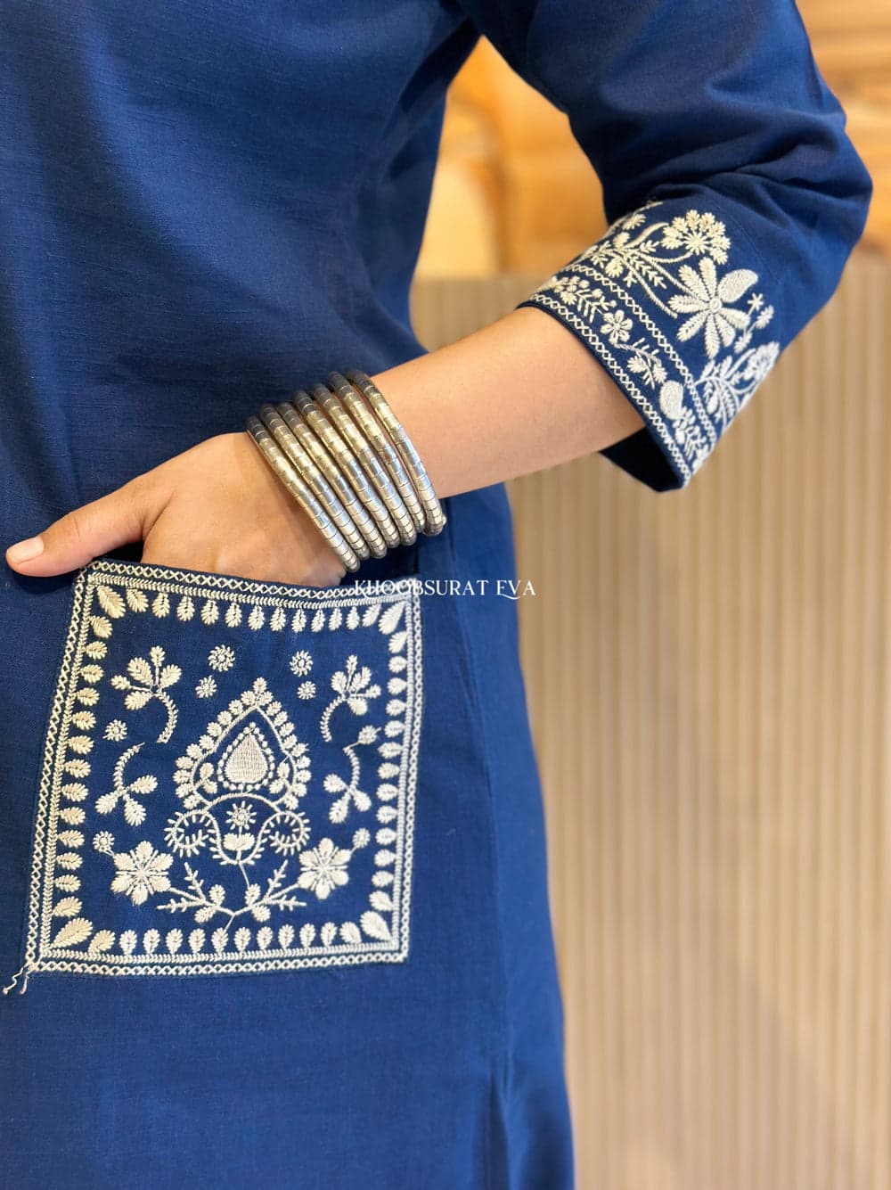 Blue Beautiful Cotton Slub with Both Sides Pocket