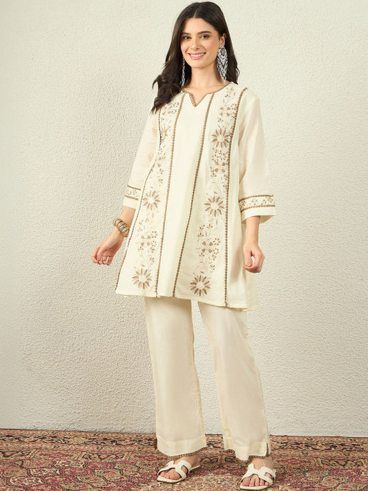 White Embroidered Kurta Palazzo Set