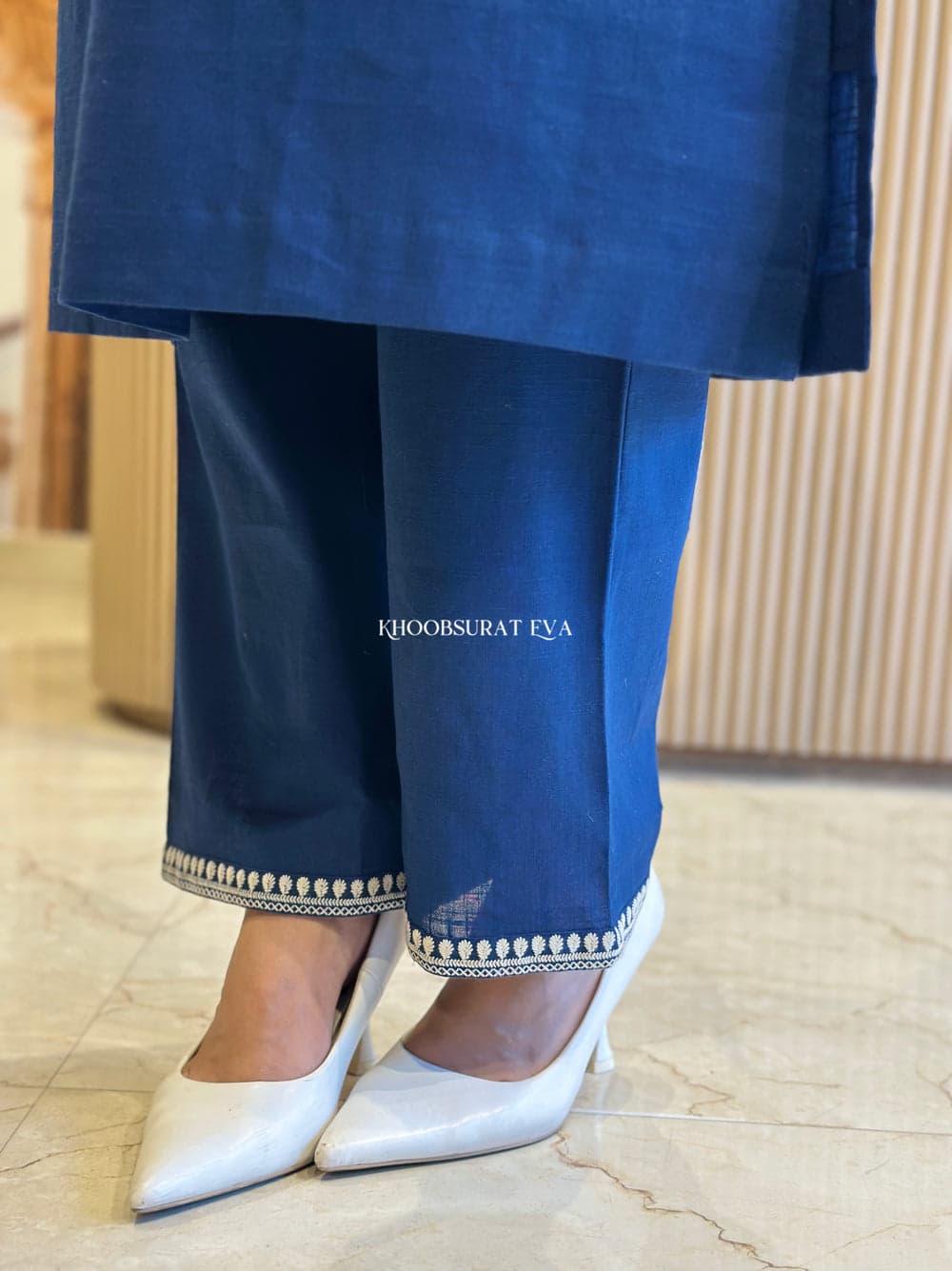 Blue Beautiful Cotton Slub with Both Sides Pocket