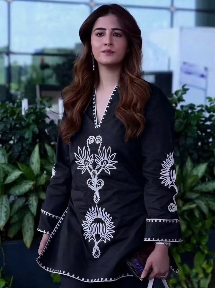 Black Floral Embroidered Co-ord Kurta Set