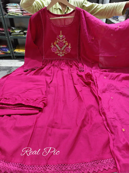 Pink Floral Embroidered Anarkali Kurta Set with Dupatta