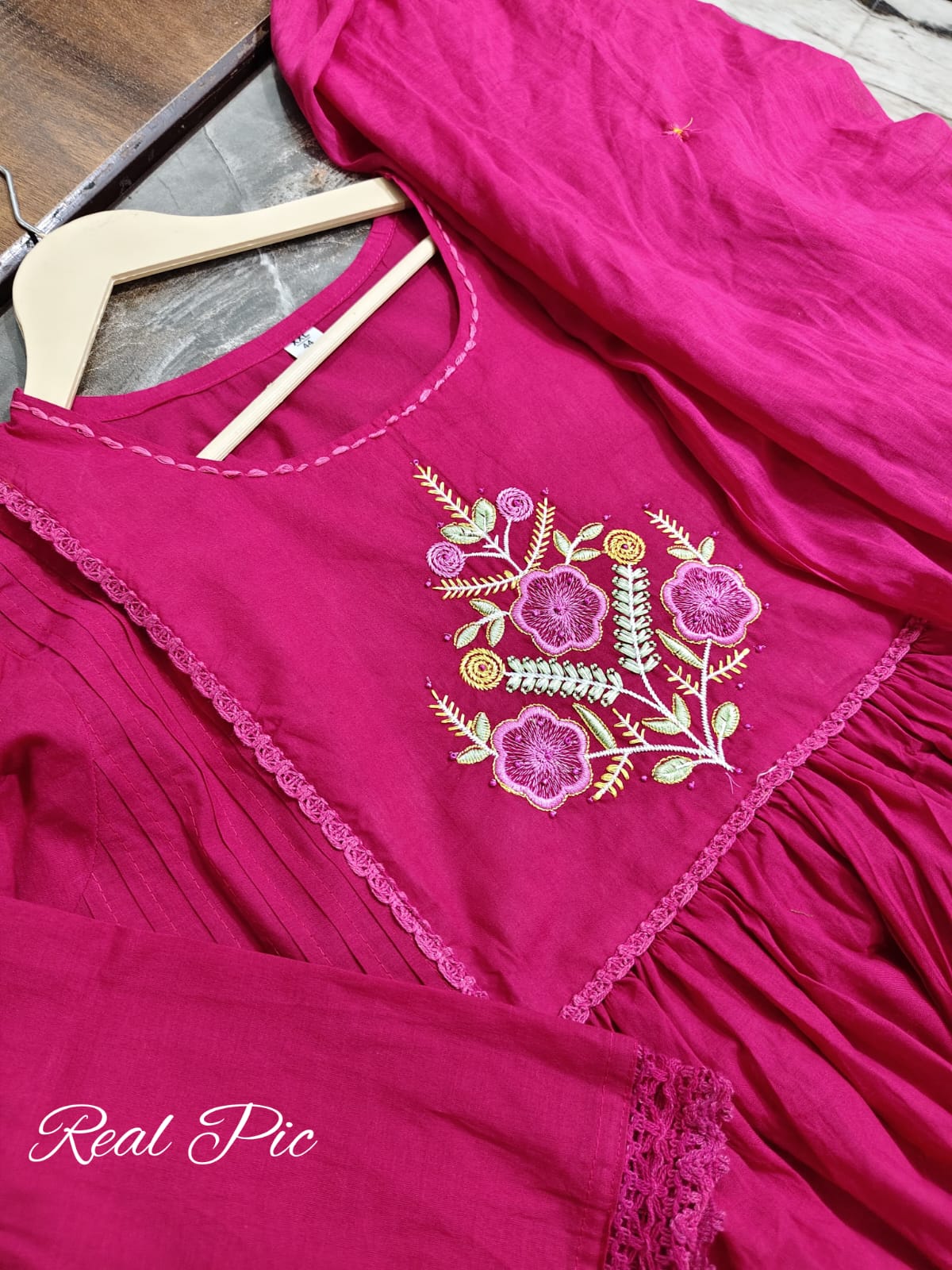 Pink Floral Embroidered Anarkali Kurta Set with Dupatta