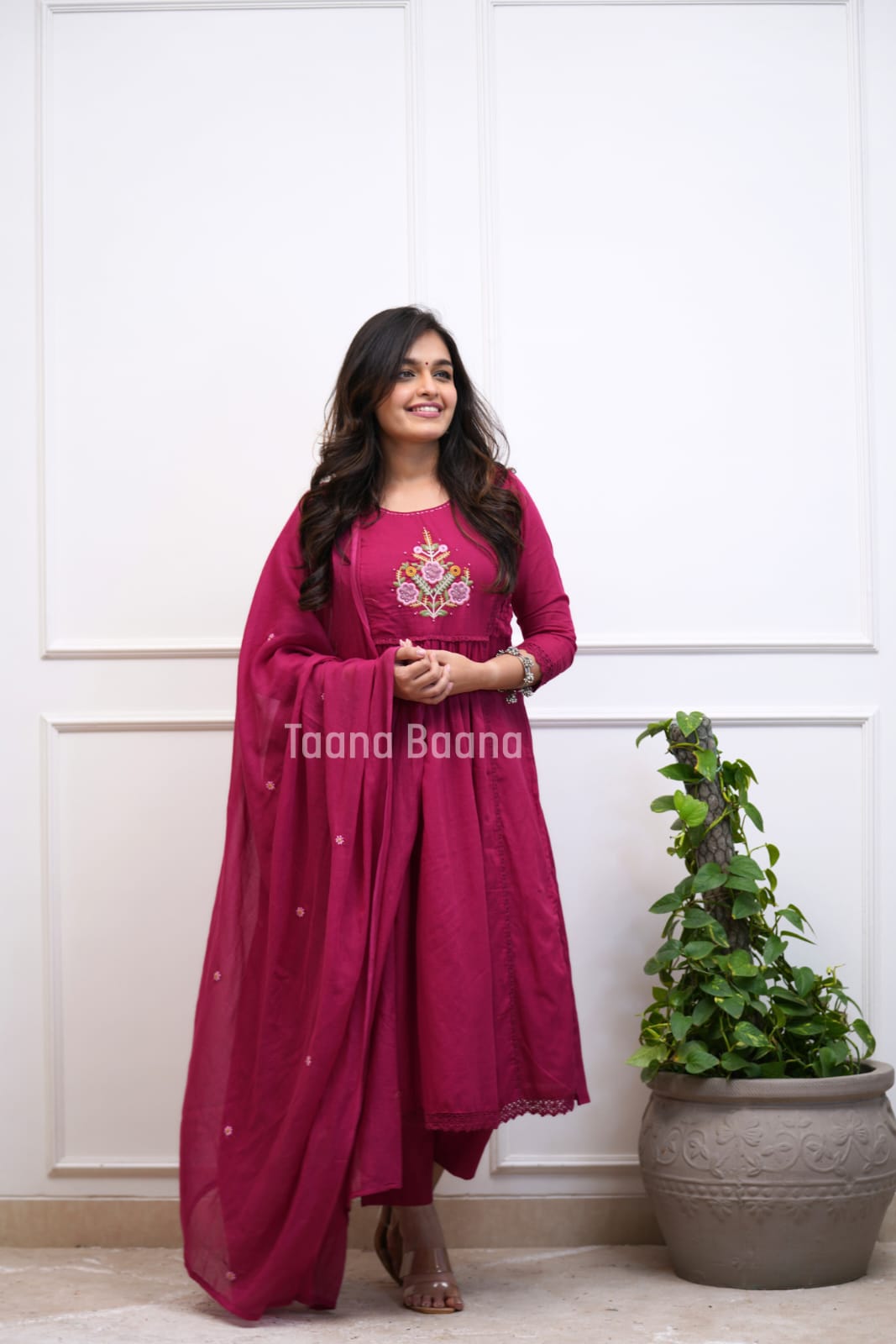 Pink Floral Embroidered Anarkali Kurta Set with Dupatta