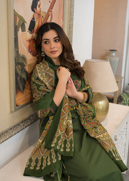 Olive Green Embroidered Anarkali Kurta Pant Set with Printed Dupatta