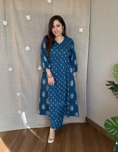 Floral Printed A-Line Kurta Pant Set